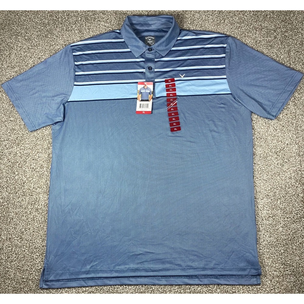 Callaway Mens Opti-Dri Striped Golf Polo Shirt Peacoat Blue XL NWT CGKSC0Q2SA